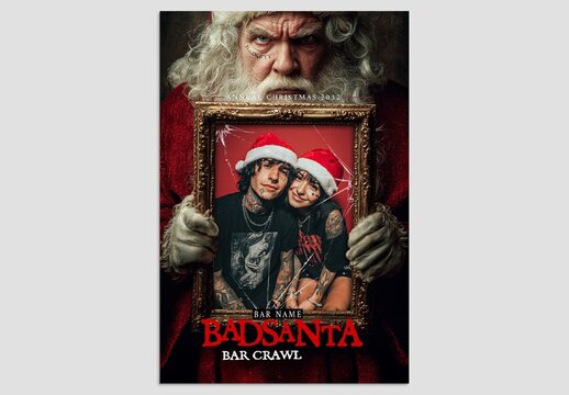 Christmas Bad Santa Flyer Template for Adult Xmas Party Events, Christmas Nightclub Flyer