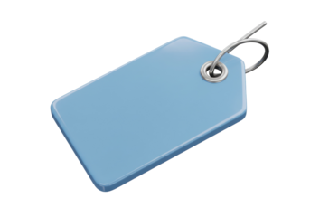 Light blue price tag PNG isolated on transparent background, blank label for retail and product information