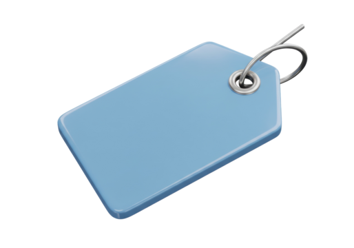 Light blue price tag PNG isolated on transparent background, blank label for retail and product information