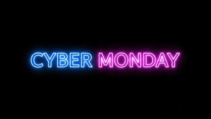 Cyber Monday deals are here with vibrant neon sign, time for online shopping promotion, get ready for big savings and discounts