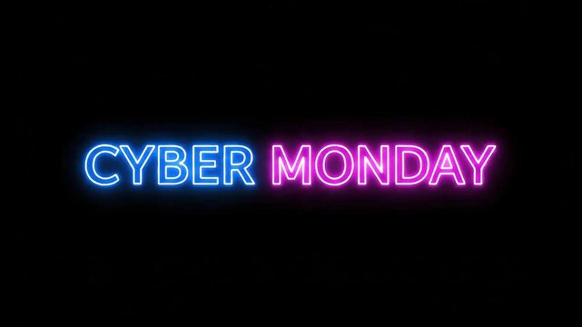 Cyber Monday deals are here with vibrant neon sign, time for online shopping promotion, get ready for big savings and discounts