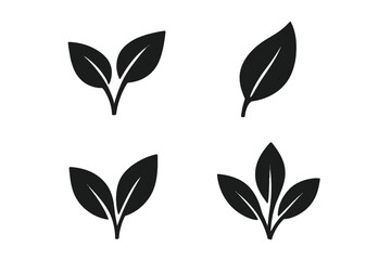 Set of black leaf vector icons. Simple flat plant silhouettes. Natural, organic, and eco friendly symbols. Concept for vegan, bio, and ecology. Growth and nature design element.