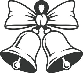 Elegant black wedding bells with a bow ideal for designs silhouette on transparent background