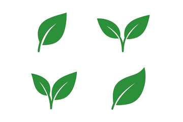 Fototapeta premium Green leaf icon set. Eco friendly, vegan, and organic food symbol. Sprout and plant silhouette for environment, nature, and bio concepts. Vector logo illustration element.
