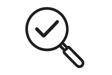 Magnifying glass with check mark icon. Quality control, audit, and inspection concept. Search, review, and verification symbol. Validation, approval, and success sign.