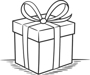 Line art gift box with ribbon bow perfect for designs on transparent background silhouette
