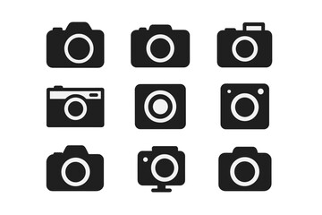 Photo camera icon set isolated. Vector collection of camera silhouettes. Simple flat black symbols for photography, web design, app, ui, ux. Digital, retro, dslr logo.