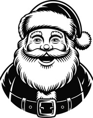 Vintage santa claus head with beard and hat detailed illustration on transparent background silhouette