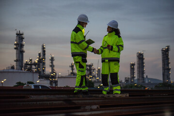Petroleum engineers are working at petroleum refineries.