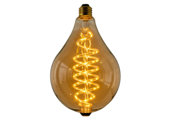 Vintage Edison bulb isolated on transparent background, antique style filament light for retro decor and energy saving