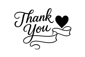 Naklejka premium Elegant thank you calligraphy vector with heart icon and flowing ribbon banner, gratitude message design, love symbol illustration on transparent background