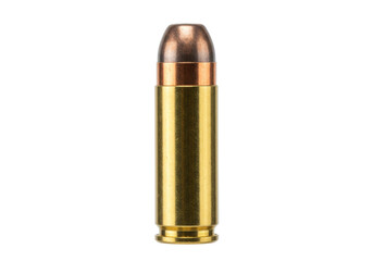 Full metal jacket bullet isolated, ammunition for firearms and shooting sports on a clean backdrop