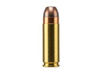 Full metal jacket bullet isolated, ammunition for firearms and shooting sports on a clean backdrop