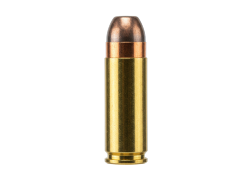 Full metal jacket bullet isolated, ammunition for firearms and shooting sports on a clean backdrop