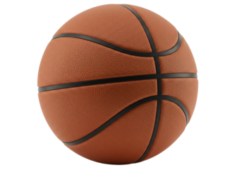 Realistic brown basketball isolated on transparent background, sports equipment for training and competition