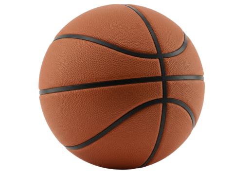 Realistic brown basketball isolated on transparent background, sports equipment for training and competition