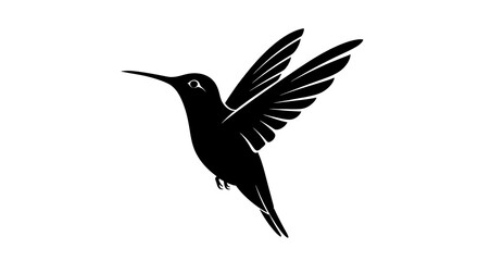 Obraz premium Silhouette Hummingbird Flying in Midair Black and White Minimalist Illustration