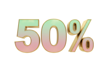 Pastel 50 percent sign isolated PNG, golden outline number for sale discount promotion and special offer on transparent background