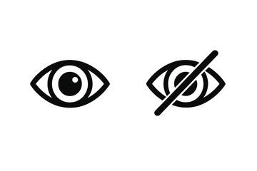 Hide and show vector eye icon set. Visible and invisible symbol. View and no view sign. Privacy, censorship, sensitive content concept. Password visibility toggle button.