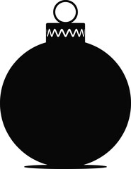 Black christmas ornament with a hanging loop on transparent background silhouette