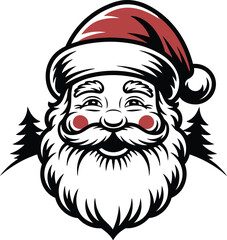 Festive santa claus face with beard and hat on transparent background silhouette