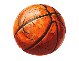A detailed close up view of a textured orange basketball ready for a game.