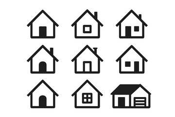 House icons set. Home icon collection. Simple black pictograms for real estate, web design, and UI. Vector building symbols. Minimalist property and architecture graphics.