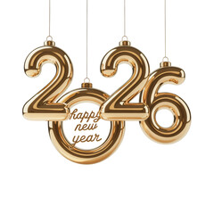Golden 2026 Happy New Year Balloon Numbers isolated on transparent background