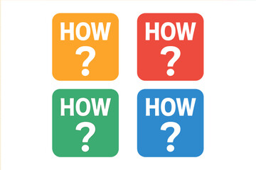 How text with question mark icon set. FAQ, support, and help concept. Colorful buttons for asking questions, problem solving, inquiry, information seeking and finding solutions.