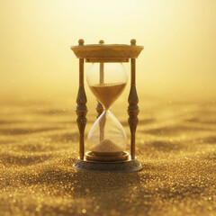 photo of an hourglass on a stretch of golden sand