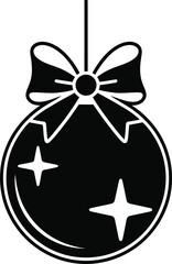 Festive black christmas ornament with bow sparkling details on transparent background silhouette