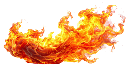 Vibrant abstract fire flames in motion on white background.