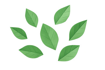 Green leaves falling and floating, creating a fresh, natural, and ecological design element with a transparent background