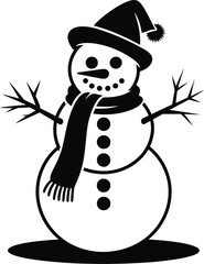 Charming black snowman graphic with hat and scarf on transparent background silhouette