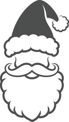 Festive santa claus face with beard and hat on transparent background silhouette