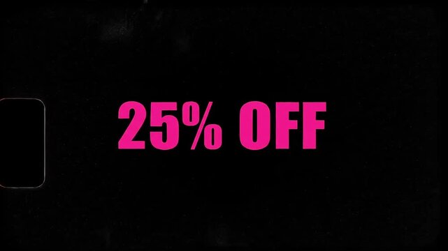 Dynamic 25% OFF announcement with vibrant pink text on a dark, textured background, perfect for sales and promotions
