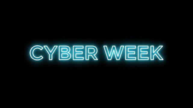 Dynamic neon "Cyber Week" text animation pulses with electric blue light on a dark background, perfect for futuristic sales promotions - Powered by Adobe