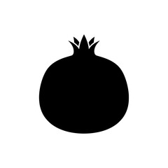 Black silhouette of a pomegranate fruit with a crown on a white background.