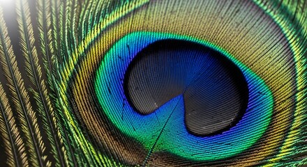 Vibrant Iridescent Peacock Feather Macro Photography Detail.