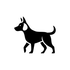 Stylized black silhouette of a walking dog icon on a white background.