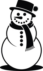 Charming black snowman illustration wearing a hat and scarf on transparent background silhouette