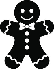 Charming gingerbread man illustration simple design with bow tie on transparent background silhouette