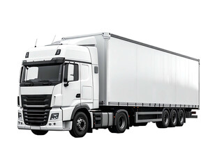 White semi trailer truck parked on a white background for logistics.