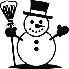 Charming snowman with broom and heart ideal for winter designs on transparent background silhouette