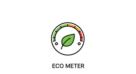Eco meter icon showing a leaf inside a gauge with green orange and red sections on a white background ai generated