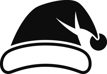 Black santa hat graphic design element on transparent background silhouette