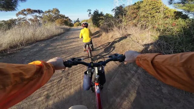 MR25 Mountain Bike POV Shot of A Boy Riding in Los Angeles Kenneth Hahn Park Dirt Road California USA