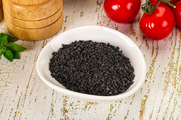 Black sesame seeds in the bowl