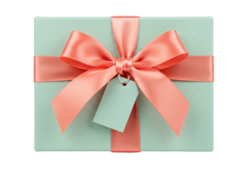 Isolated aqua gift box with coral bow is beautiful for retail display or social media posts