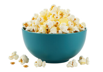 Isolated bowl of buttery popcorn snack for movie night or concessions stand treat